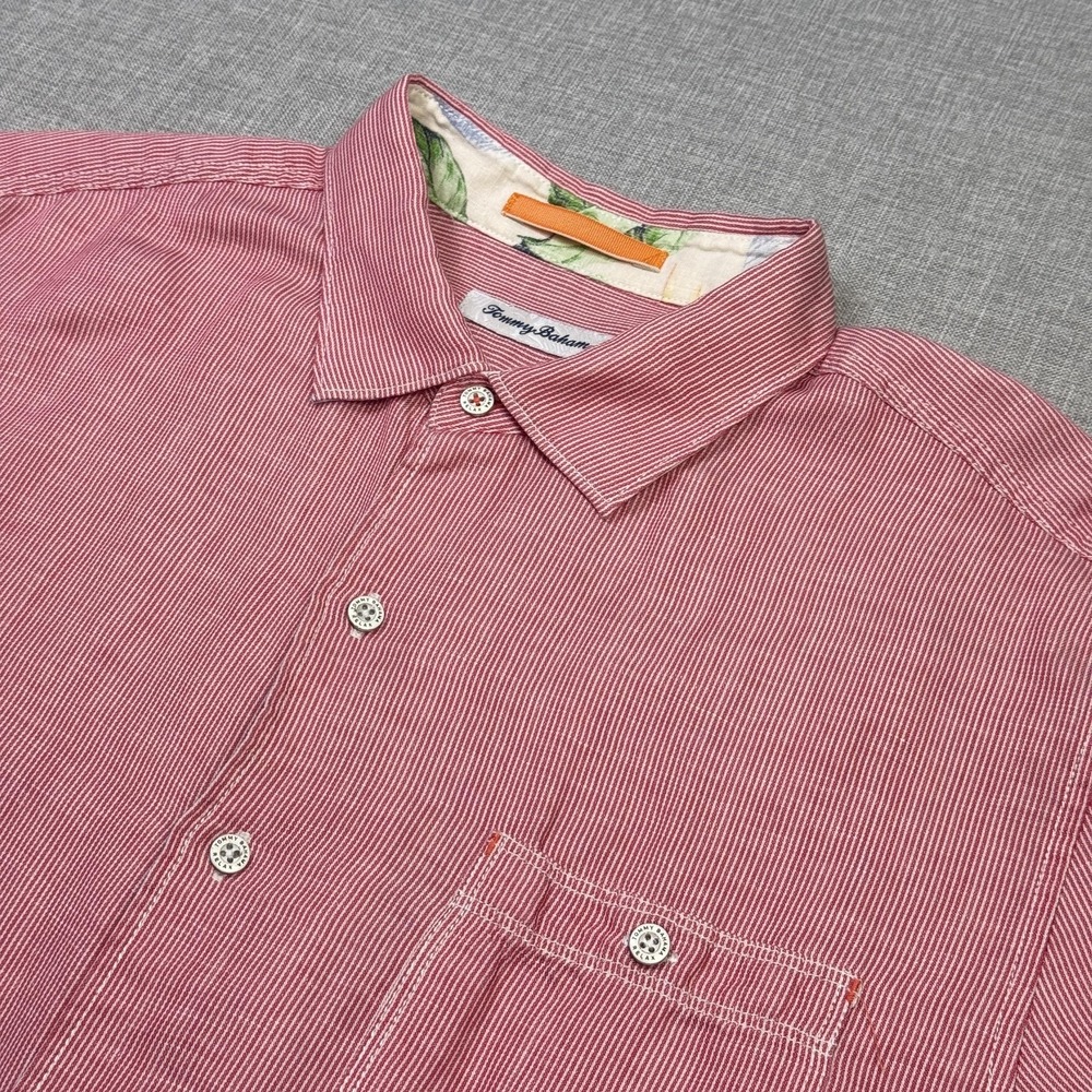 Tommy Bahama Button-Up Shirt Mens Large Pink‎ Linen Lyocell Short Sleeve Casual